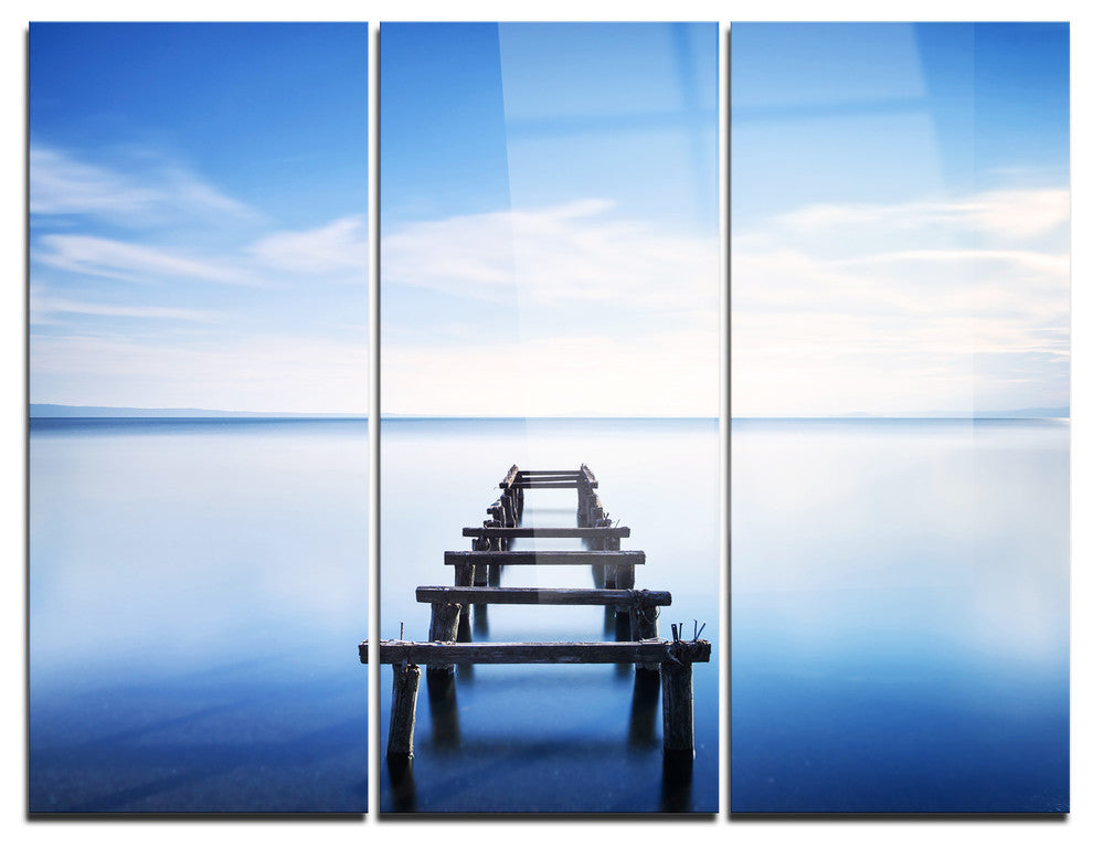 "Jetty Remains in Blue Lake" Photo Metal Wall Art, 3 Panels, 36"x28"