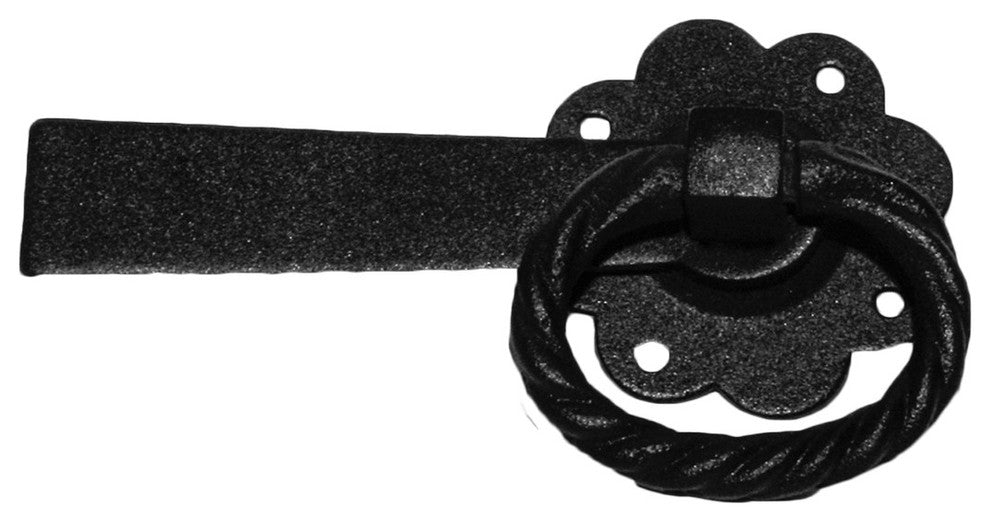 Renovators Supply Door Lock Latch 6 in Black Wrought Iron Floral Ring Gate Latch