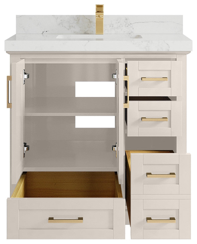 Boston 36" Center Sink Bath Vanity in Fine Grain 2" Calacatta Nuvo