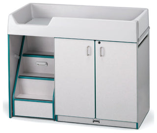 Rainbow Accents Diaper Changer with Stairs - Left - Teal
