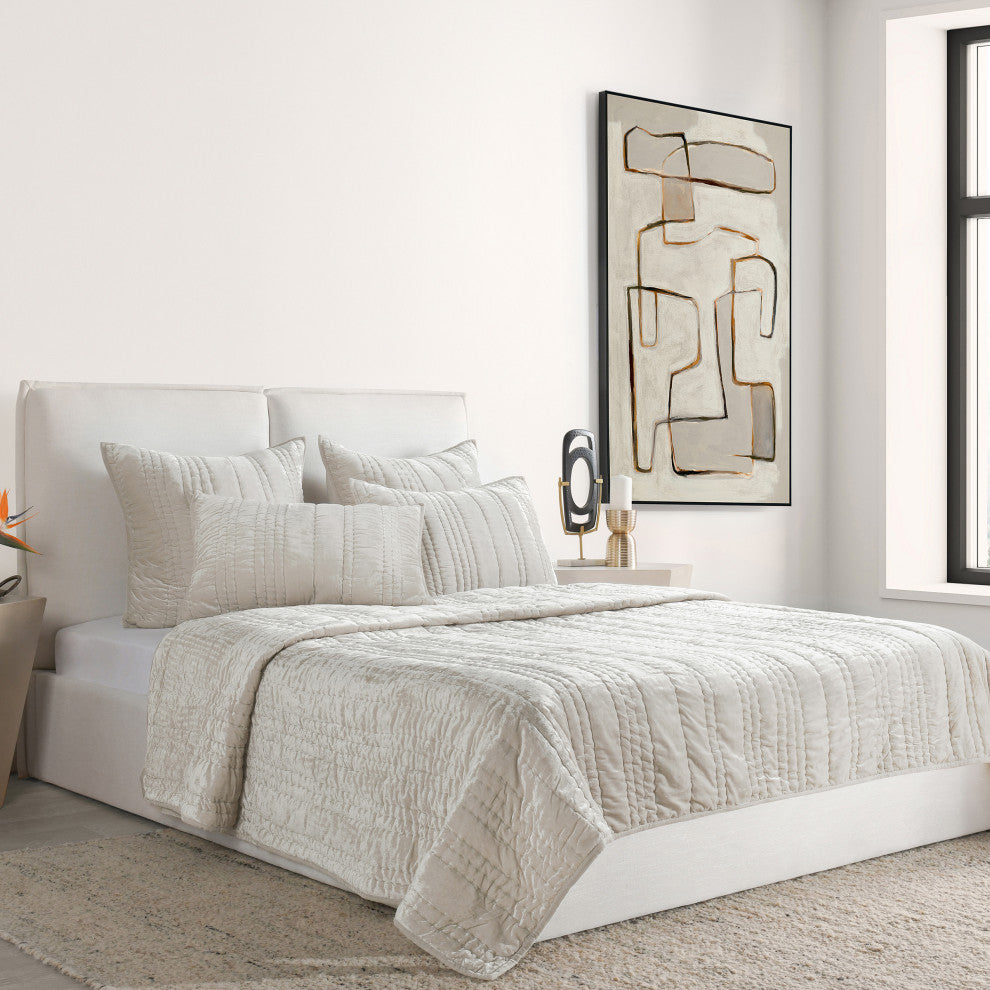 Seville Velvet Fabric Quilt by Kosas Home, Oyster Grey, King