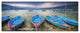 Row of Blue Boats in Pokhara Lake, Boat Canvas Art Print, 70"x28", 6 Panels
