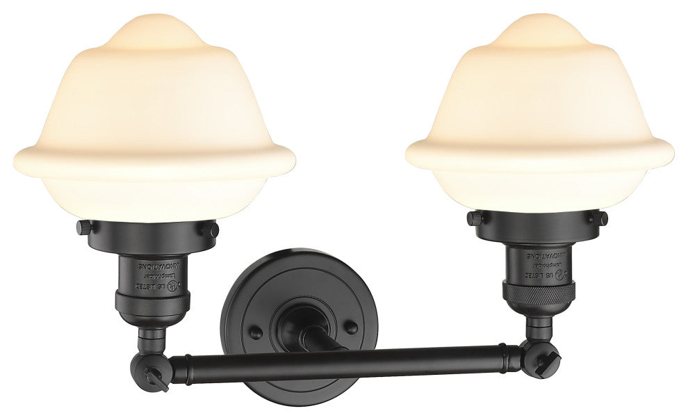 2-Light Oxford 17" Bath Fixture, Oil Rubbed Bronze, Glass: White Cased