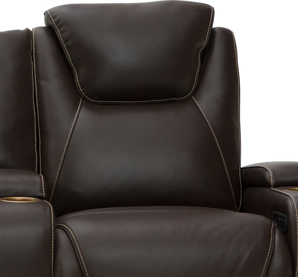Seatcraft Vienna Leather Home Theater Seating Power Recline Loveseat, Brown