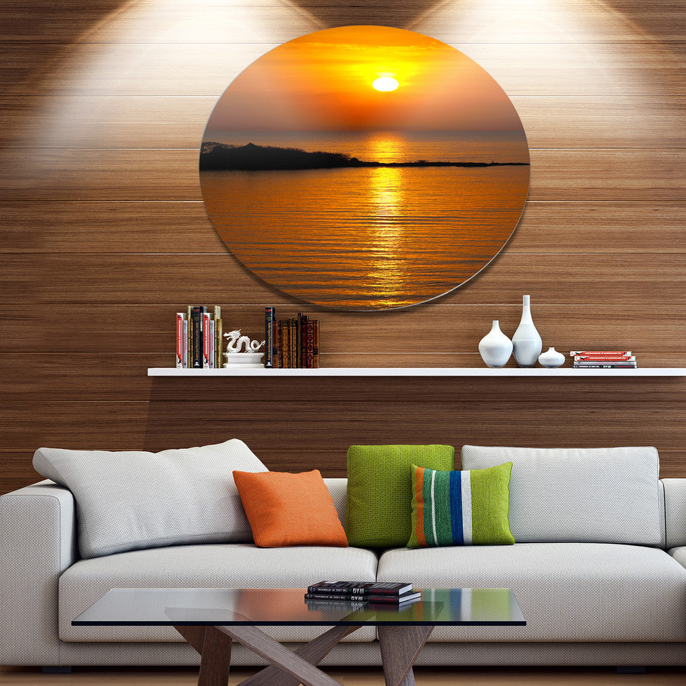 Beautiful Sunrise Reflecting In River, Seashore Round Wall Art, 36"