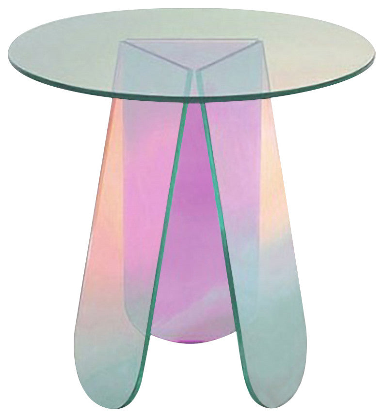 Clearic Acrylic End Table Clear Round Side Table Modern Accent Table Iridescent