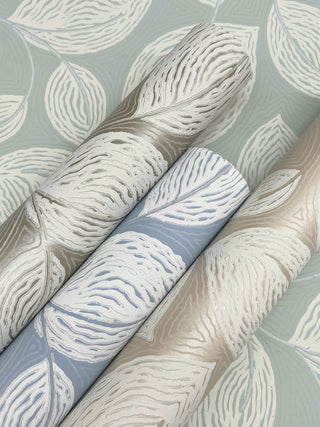 Taupe Contoured Leaves Wallpaper
