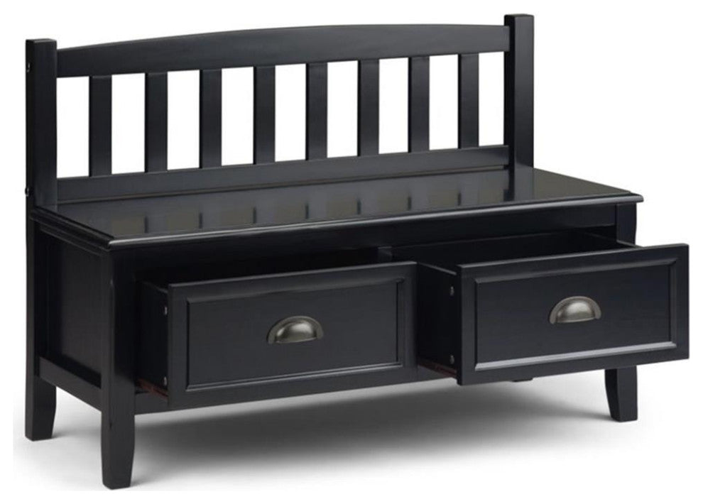 Burlington Solid Wood 42 Inch Wide Entryway Storage Bench With Drawers In Black