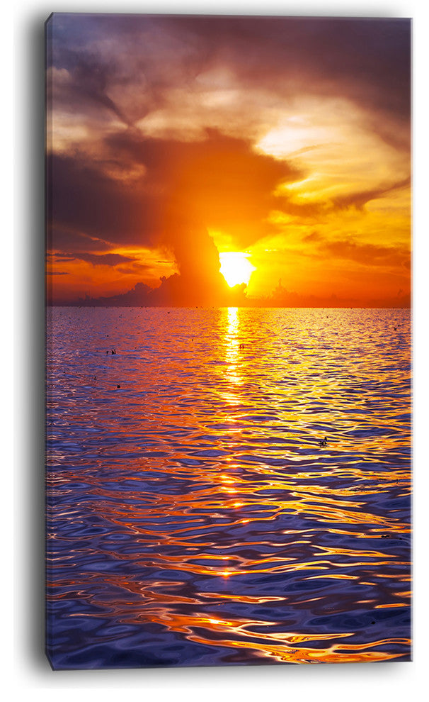 "Beautiful Yellow Sky At Gloomy Beach" Seashore Canvas Wall Art, 20"x40"