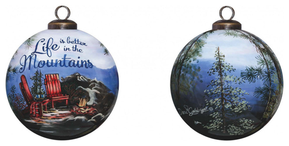 Scenic Life is Better in the Mountains Hand Painted Mouth Blown Glass Ornament