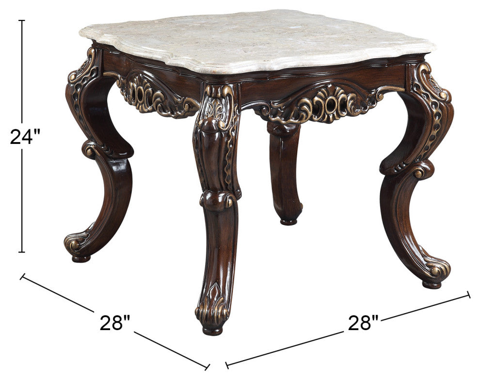 Wood and Marble End Table, Antique Oak and White