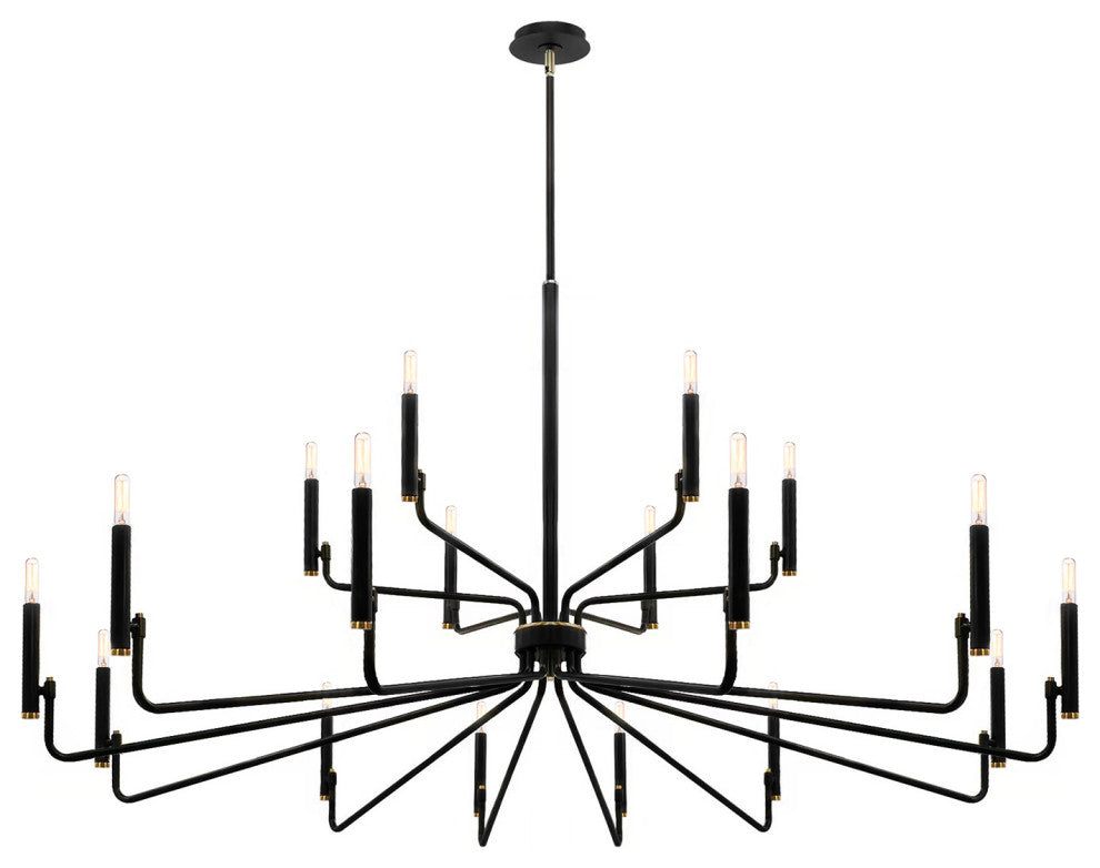 Bedford Matte Black With Brass Chandelier 18-Light 57"Lx57"Wx32.75"H