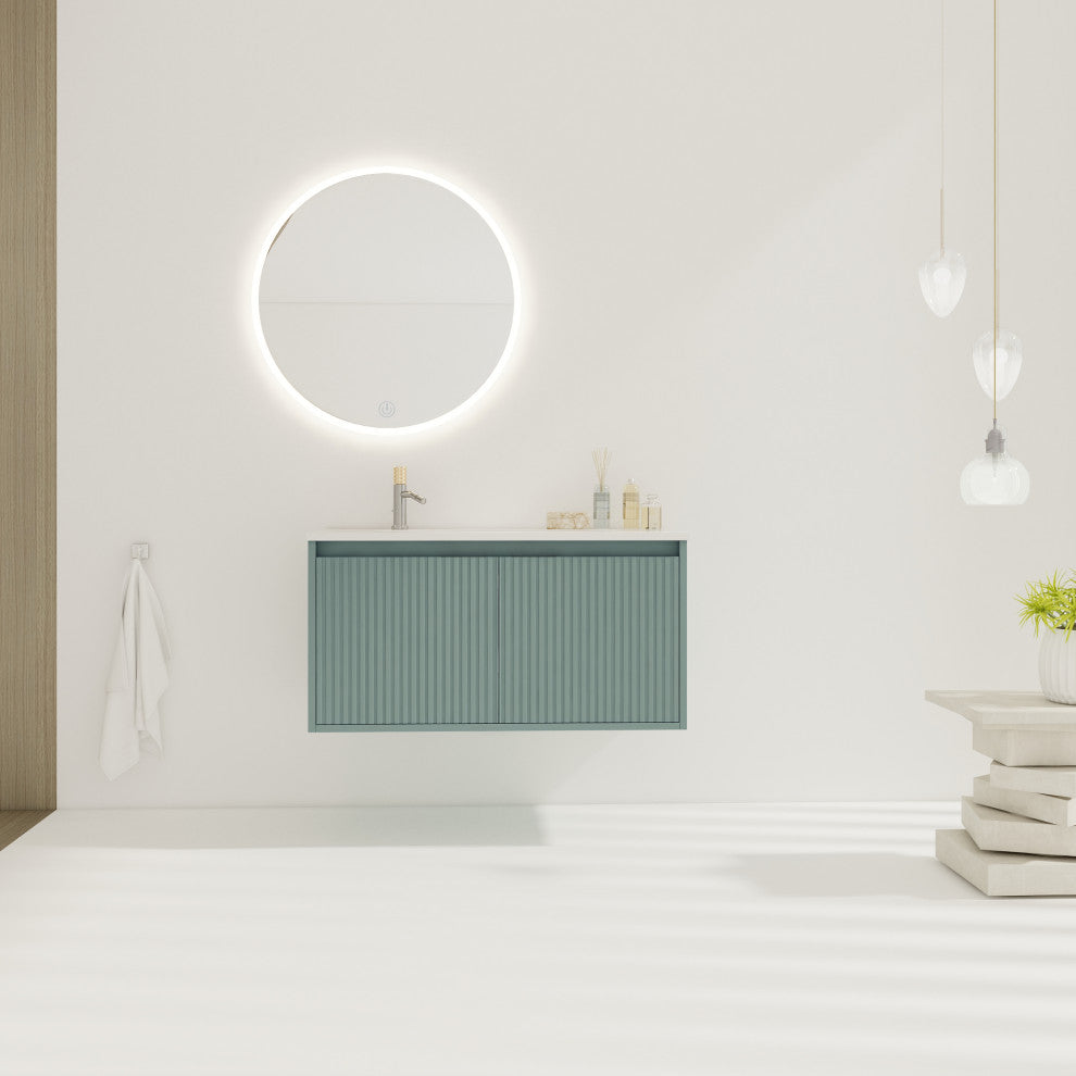TATEUS 36" Stylish Wall-Mounted Bathroom Vanity with Drop-Shaped Resin Sink