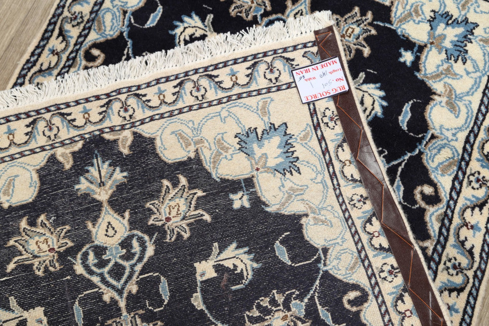 Nain Oriental Traditional Hand-Knotted Persian Area Rug, Blue, 4'7"x2'10