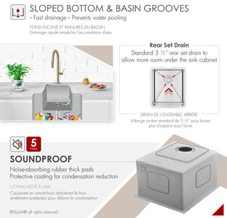 STYLISH 16"L x 18"W Undermount Bar Sink Single Bowl with Grid and Strainer