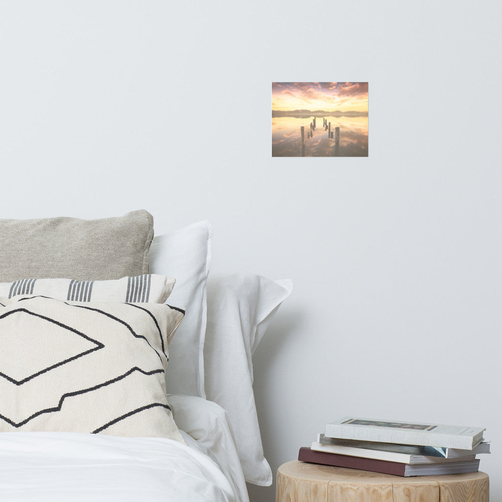 Sunset Pillars and Reflections on Lake Landscape Photo Loose Wall Art Prints, 8" X 10"