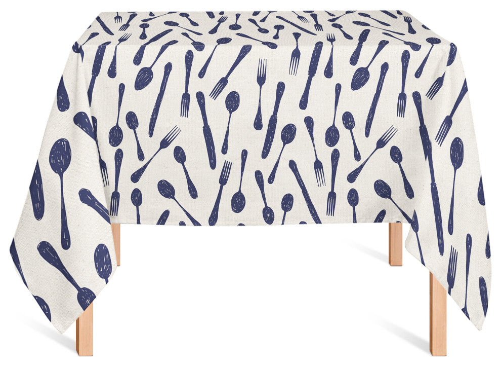 Sketchy Kitchen Utensils Navy 2 58x58 Tablecloth