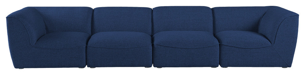 Miramar Linen Textured Fabric Upholstered 4-Piece Modular Sofa, Navy