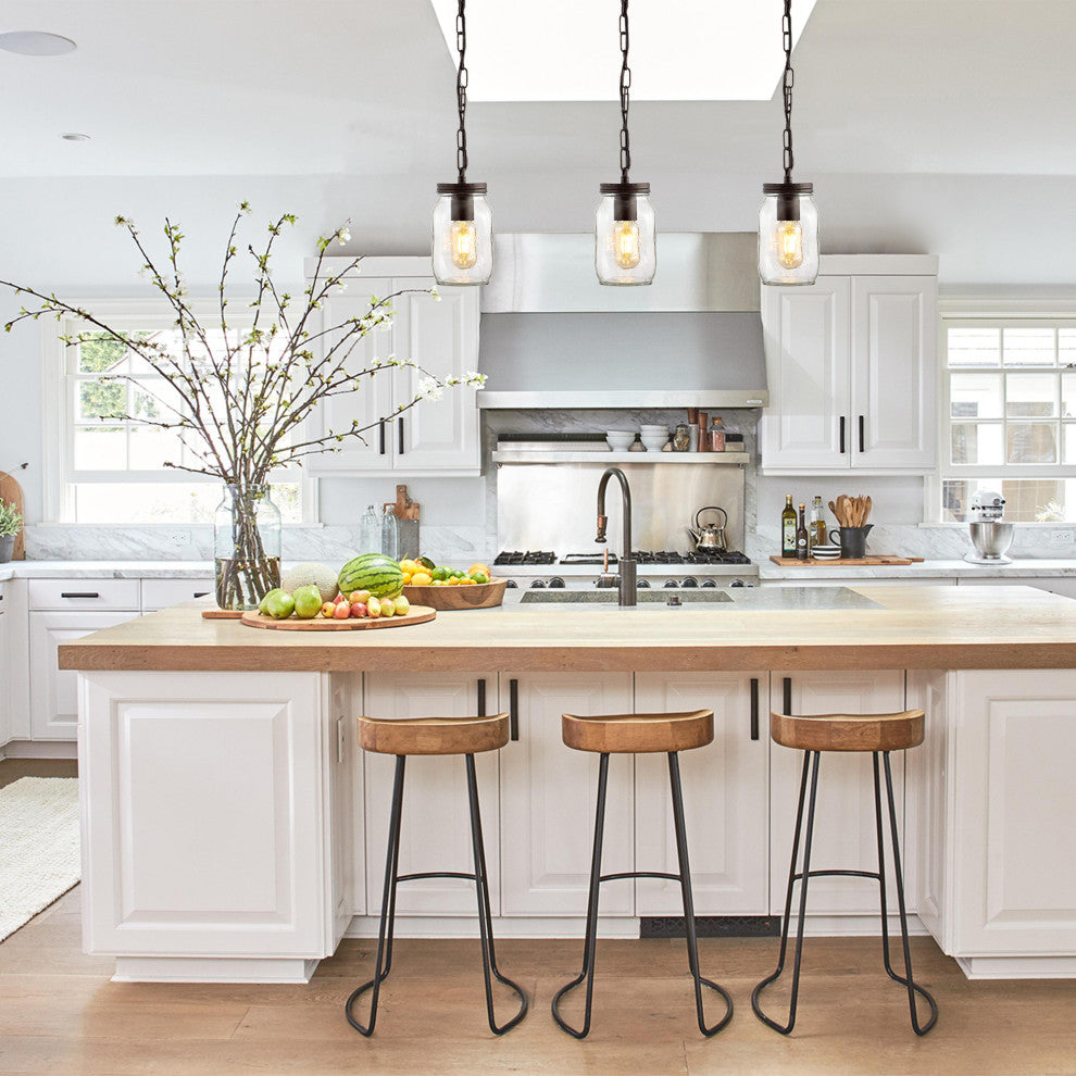 Gaines 1-Light Farmhouse Mason Jar LED Pendant, Oil Rubbed Bronze, Width: 5.5"