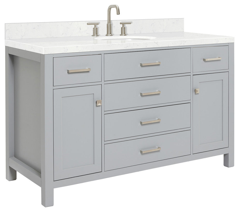 Ariel Bristol 54" Single Oval Sink Bathroom Vanity, Carrara Quartz