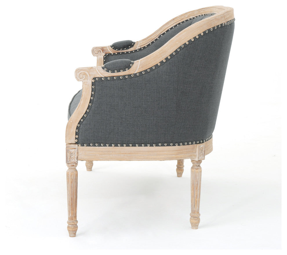 GDF Studio Megan Classical Tufted Loveseat, Dark Gray, Fabric