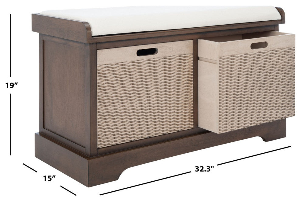 Safavieh Landers 2 Drawer Cushion Bench, Brown