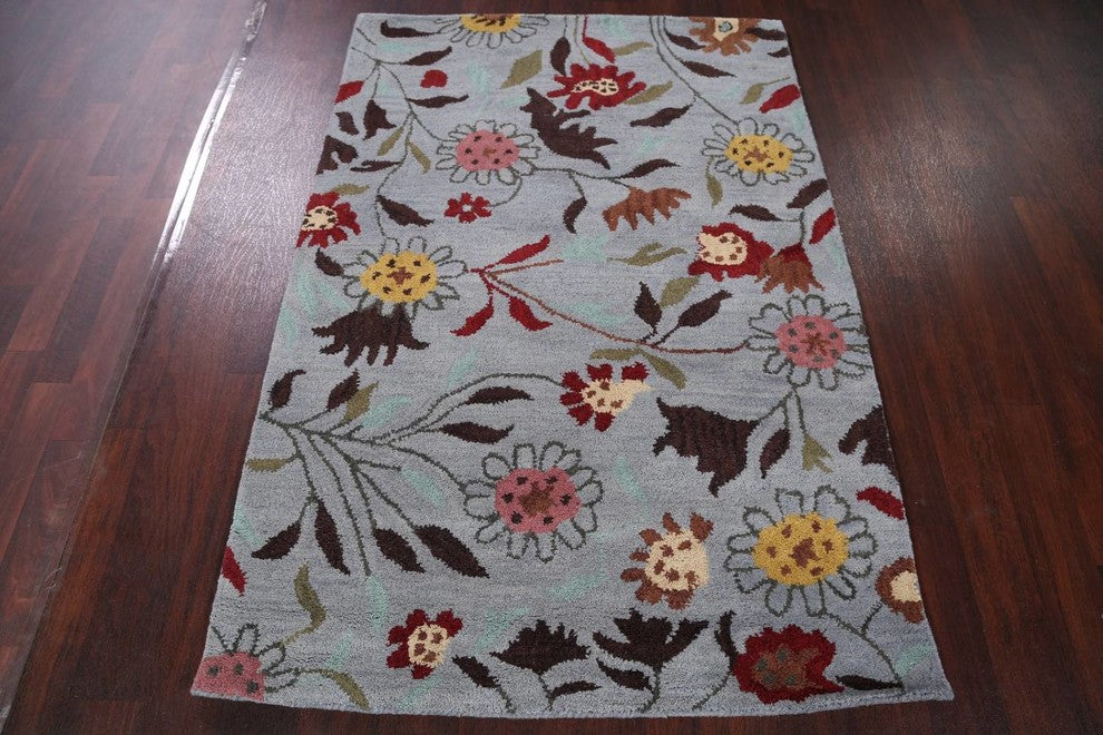 Hand-tufted Transitional Floral Indian Oriental 100% Wool Area Rug, 5x8'