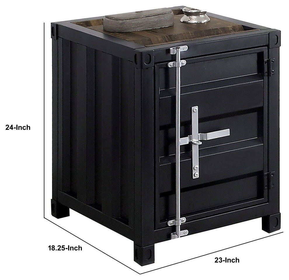 Benzara BM233861 Industrial Style End Table With Sliding Door Storage, Black