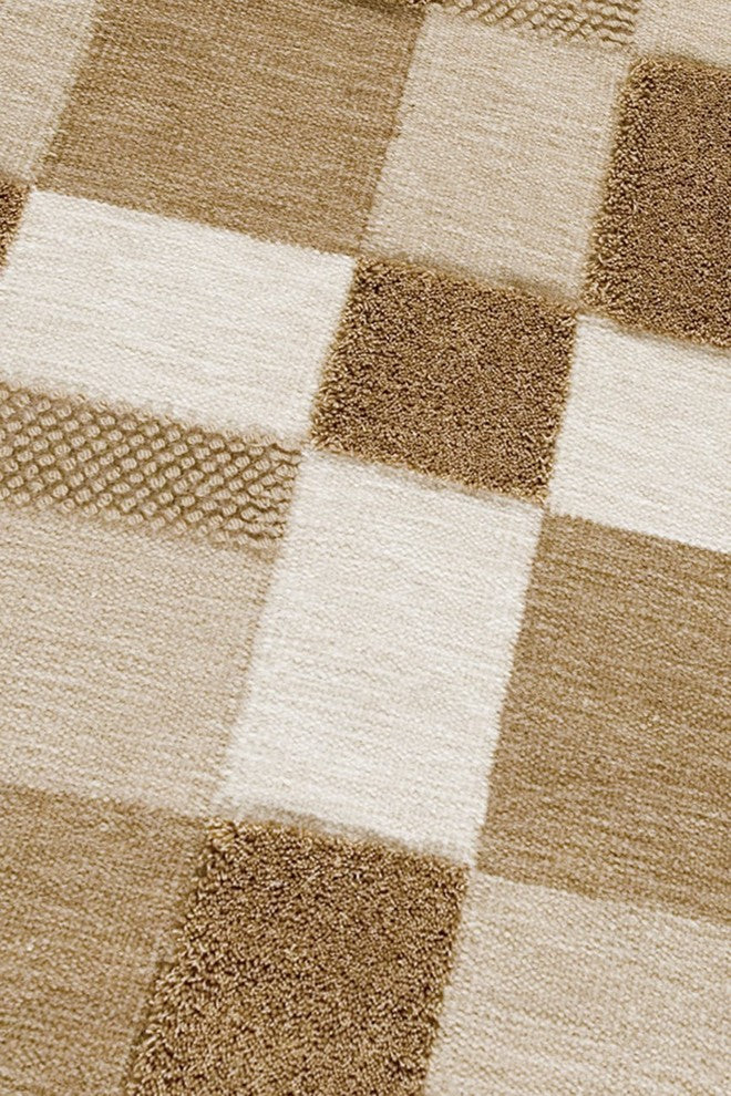 Hand Woven Beige Wool Area Rug, Beige, 5''6"x7''10"