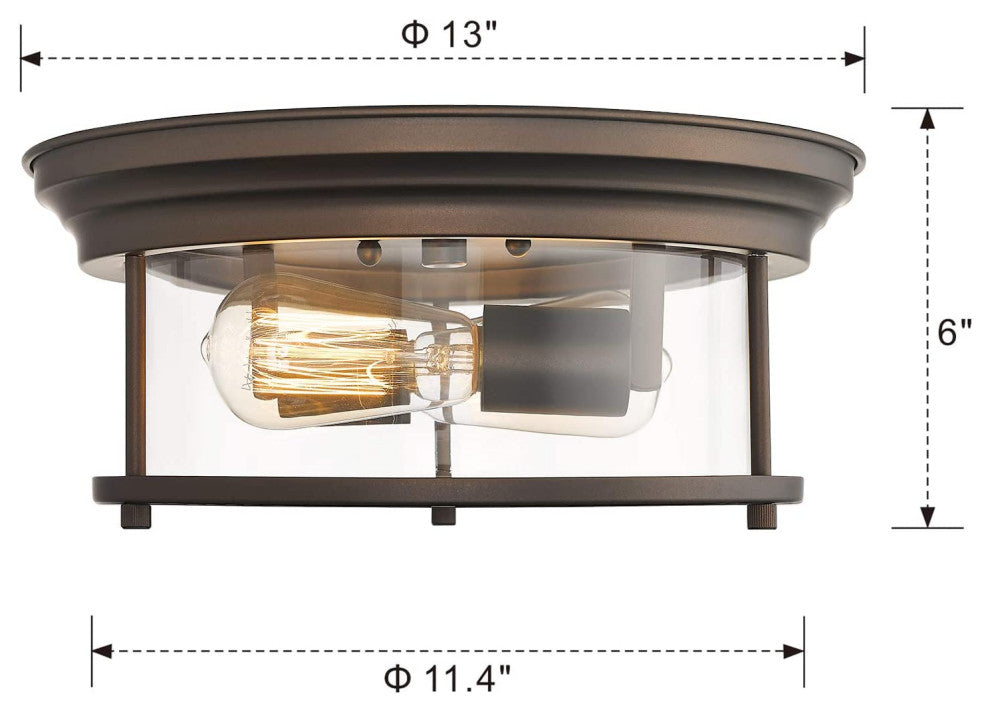 2 Light Ceiling Light Fixture, Indoor, Glass Ceiling Lamp With Bronze Finish