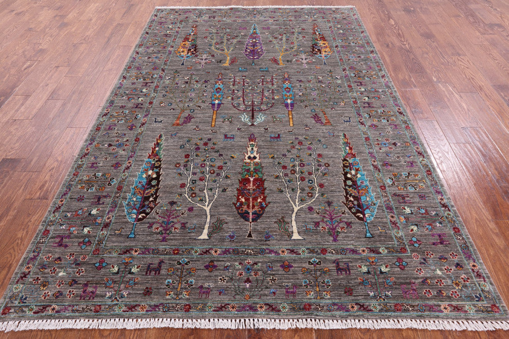 6' 6" X 9' 7" Hand Knotted Tribal Persian Gabbeh Wool Rug Q10443