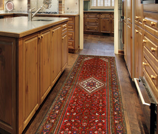 Fine Vintage Distressed Bernadin Red/Ivory Runner, 3'8 x 10'8