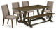 6-Piece Table Dining Set, Dark Khaki Chairs, Bench and Top Table, Jacobean