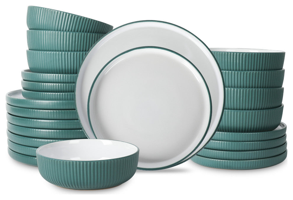 Christian Siriano Laro Stoneware 24 Piece Dinnerware Set, Green