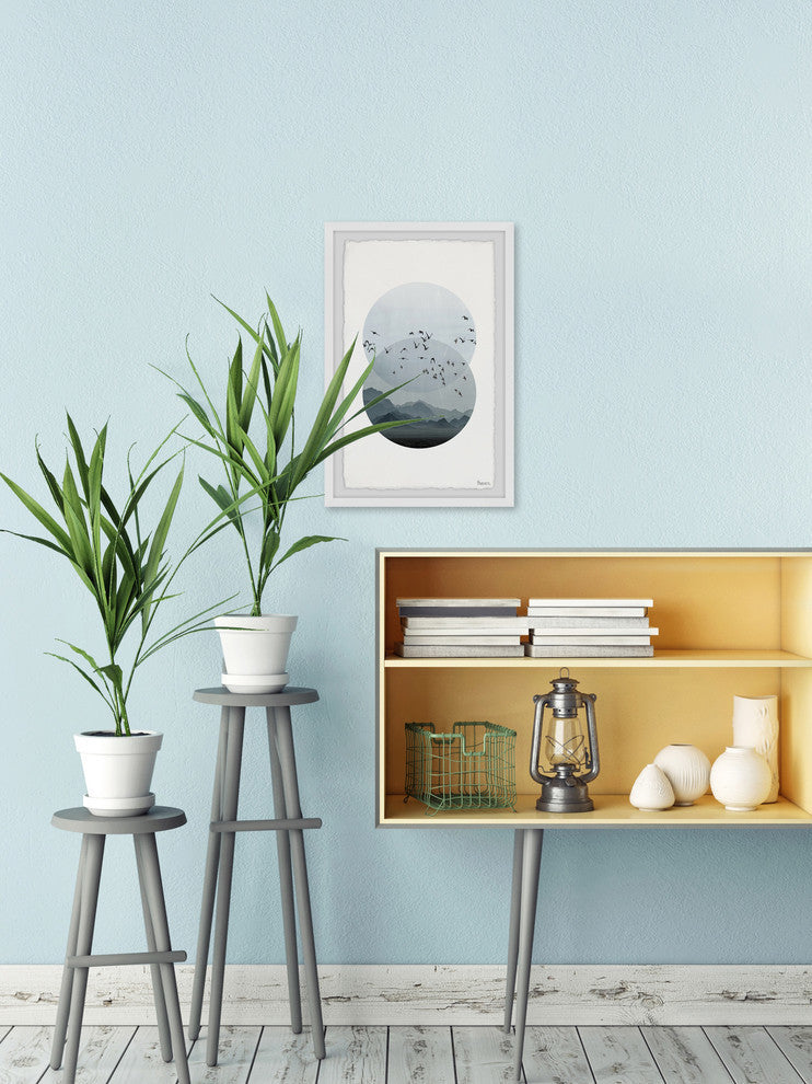 "Circle Birds" Framed Painting Print, 12"x18"