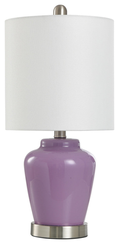 Glass Accent Table Lamp, Lilac, Brushed Steel, White