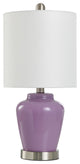 Glass Accent Table Lamp, Lilac, Brushed Steel, White