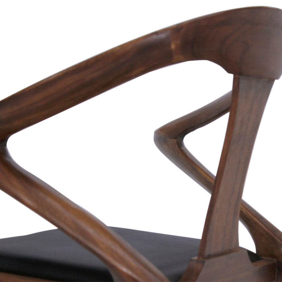 Isosceles Dining Guest Chair Solid Walnut Black Leather Seat MCM