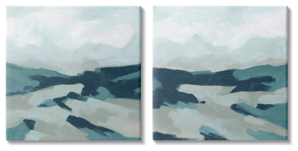 Cloudy Blue Mountain Scene Abstract Landscape Design, 2pc, each 17 x 17