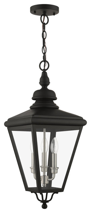 3 Light Black Outdoor Large Pendant Lantern, Brushed Nickel