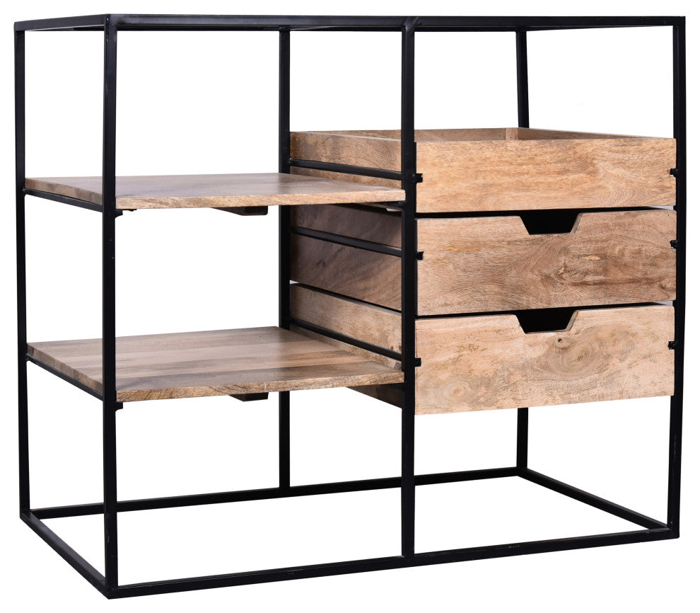 Benzara UPT-263596 35" Handcrafted Modern Glass Table, Brown and Black