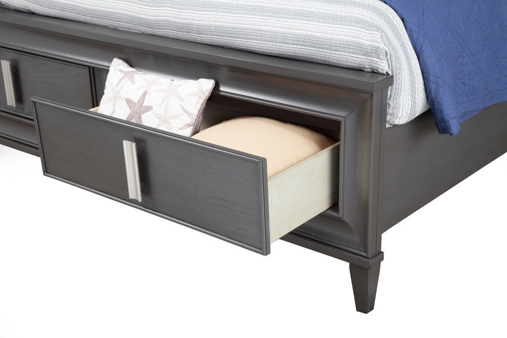 Lorraine California King Storage Footboard Platform Bed, Dark Grey