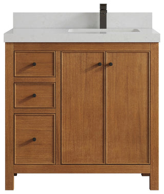 Chicago Venner Teak 36" Right Offset Vanity, Dark Natural 2" Carrara Quartz