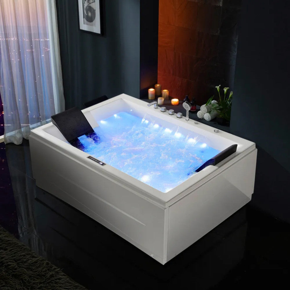 Whirlpool Bathtub 2 Person Jetted Tub 71" LED Air Massage Corner Soaking Tubs