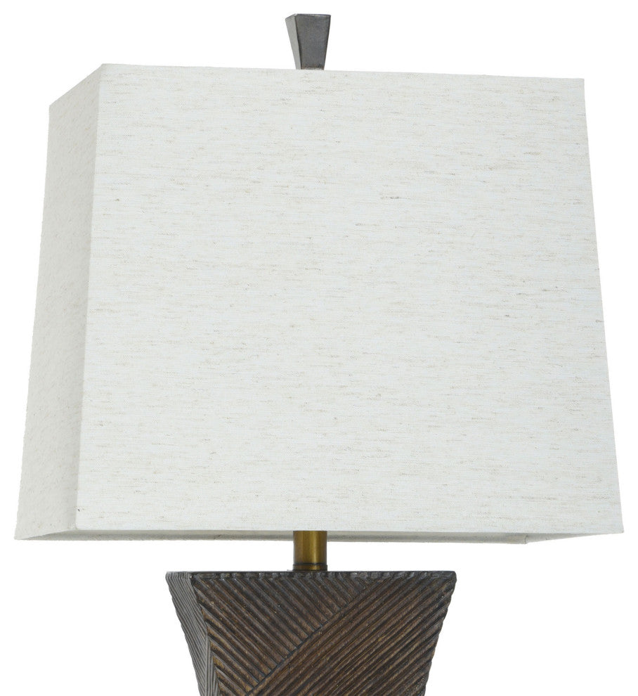 Asher - Linear Embossed Resin Table Lamp - Espresso Brown, Antique Brass