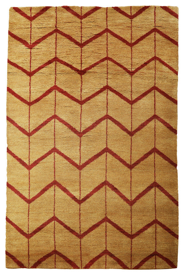 Hand Knotted Wool Area Rug Geometric Gold Red