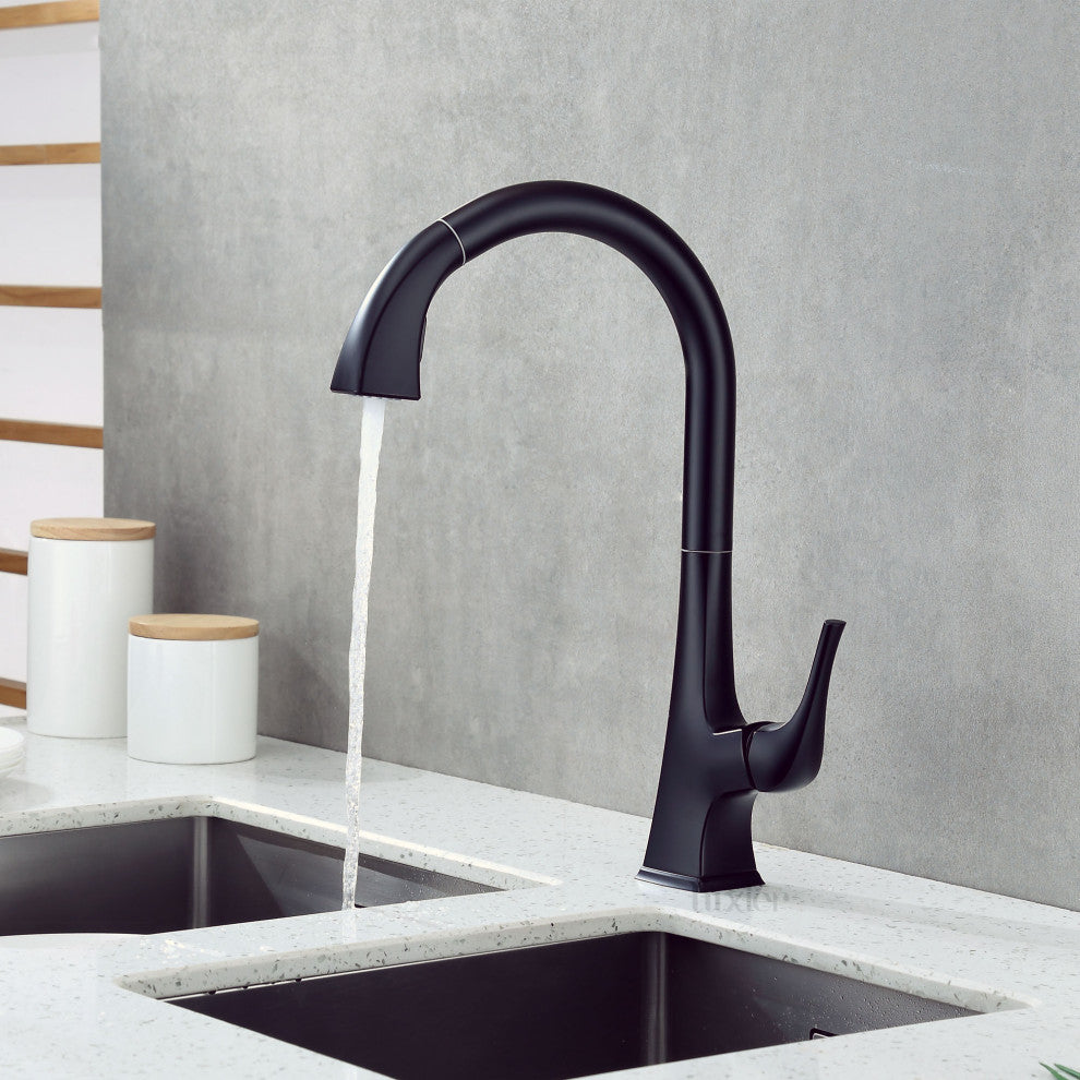 Luxier KTS20-T Single-Handle Pull-Down Sprayer Kitchen Faucet, Matte Black