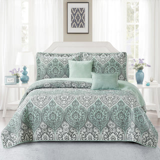 5 Piece Kingston Damask Bedspread, 90" X 90