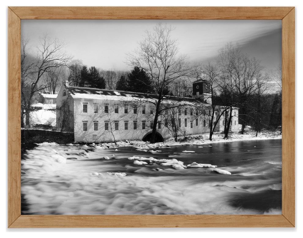 Winter at Powder Mill Rural Landscape Framed Photo Paper Wall Art Prints, Red Oak, 12" X 18"