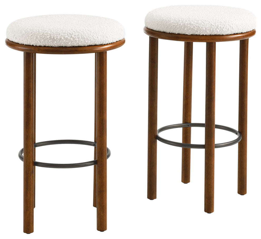Fable Boucle Fabric Bar Stools - Set of 2 - Walnut Ivory